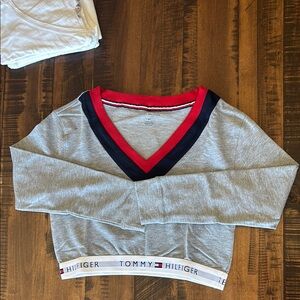 Tommy Hilfiger Gray V-Neck Crop Top